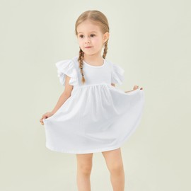 pureborn Toddler Girls Cotton Dress Ruffle Sleeve Halter Sleeveless Casual Summer Dresses White 4T