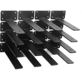 16 Pack - 8 inch Black Hidden L Shelf Bracket (1/5 Inch Thicked) Iron Shelf Brackets, Metal Shelf Bracket, Industrial Shelf Bracket, Modern Shelf Bracket, Metal L Brackets for Shelves Support