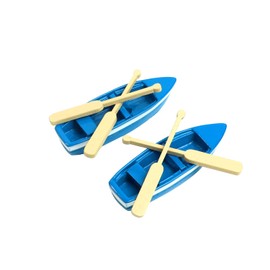 Framendino, 2 Sets Miniature Dollhouse Rowboat Mini Tiny Wooden Boat with Oars for Fairy Garden Accessories