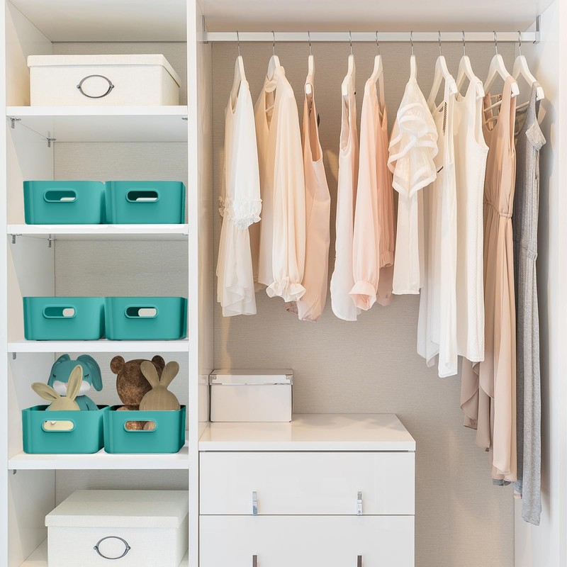 W&H 5 PCS Plastic Storage Boxes with Handle, Medium Plastic