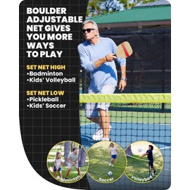 Boulder Sports All-in-One Pickleball & Badminton Set - Portable, Adjustable Net with Paddles & Rackets