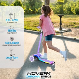 Hover-1 Chroma Folding Kick Scooter for Kids with Multicolor Wheel Lights, 3” Front Wheels, Rear Foot Brake, and 110 LB Weight Capacity