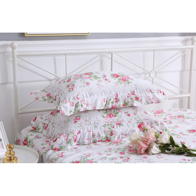 Meaning4 2-Pack Rose Floral Pillow Covers with Ruffle and Lace