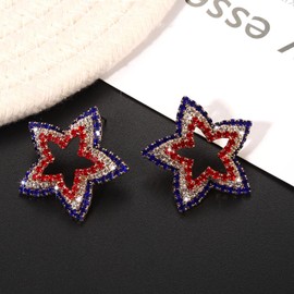 Fourth of July Earrings Patriotic Star Dangle Earrings Boho Red White and Blue Sparkle Rhinestone Arch Tassel Long Dangling Earrings July 4 th American Flag Earrings Jewelry Gift for Women