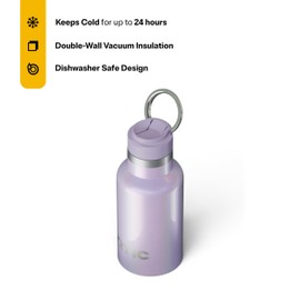 RTIC Little Journey Water Bottle with Straw, Ceramic-Lined, Insulated, Stainless Steel, Metal, Double Wall Vacuum-Insulation, Leak-Proof Lid, BPA-Free Water Flask for Sports, Travel, Lavender Glitter