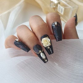Vintage Flower Handmade Nail Tips - Long Oval / 빈티지 플라워 수제네일팁 - 롱오벌