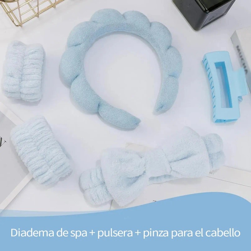 5 Pcs Diademas De Pelo Y Muñequeras Horquilla Maquillaje Spa