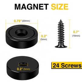 DIYMAG 12Pcs Neodymium Round Base Cup Magnet, 40LBS Strong Rare Earth Magnets with Heavy Duty Countersunk Hole and Stainless Screws for Refrigerator Magnets Office Craft 0.79 x 0.2 inch (Black)