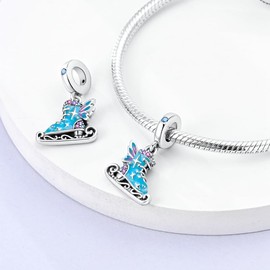 CYCUFF 925 Sterling Silver Charms Suitable for Bracelet Pendants Beads, Charm Necklaces Jewellery Gift for Women Family Friends (Figure Skate Charm)