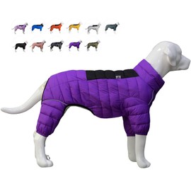 Dog Coat Dog Warm Jacket, 4 Legs Covered Waterproof Windproof Reflective Warm Dog Vest, Zippered Adjustable Outdoor Dog Snow Jacket for Small Medium Large Dogs Purple XL