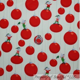 Clothworks BonEful Fabric FQ Cotton Quilt White Red Green Tree Mouse Ornament Stripe SALE L