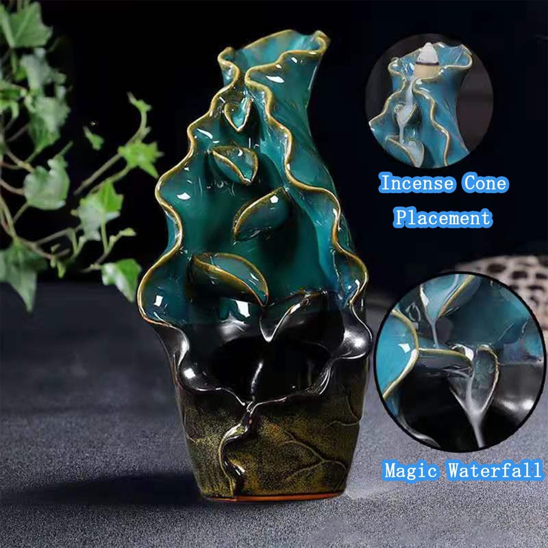 Ceramic Backflow Incense Holder, Waterfall Incense Burner, with 20 Backflow