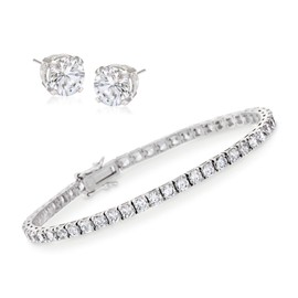 Ross-Simons 9.00 ct. t.w. CZ Tennis Bracelet With Free 1.50 ct. t.w. CZ Stud Earrings in Sterling Silver. 8 inches