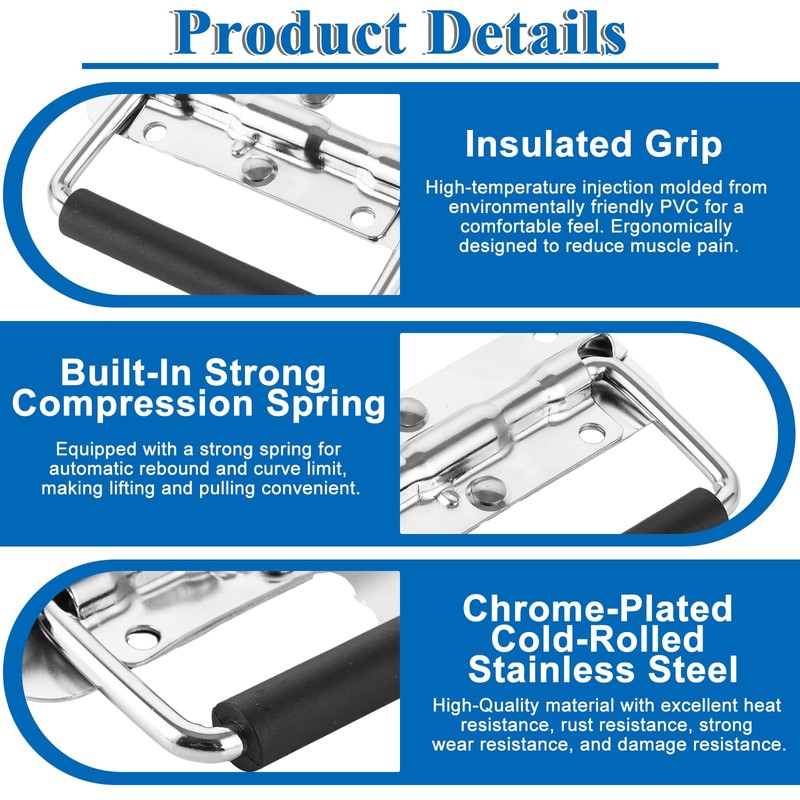 YAYODS Pack of 6 Spring-Loaded Crate Handles, Stainless Steel Folding