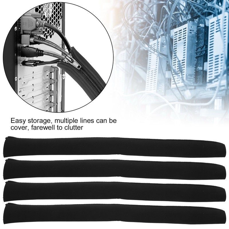 4Pcs Cord Organizer Management Sleeve Cable Cover with Zipper Protective
