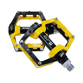 Black Yellow 528 shanmashi Mountain Bike MTB Pedals Aluminium Bicycle BMX Flat Pedal with Removable Non-Slip Studs 9/16