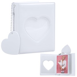 Kpop Photocard Binder 3 Inch 32 Pockets, 3 Inch Photo Album for Instax Mini and Kpop Photo Cards, Mini Photo Album with Love Hollow Keyring, PVC Kpop Photocard Holder, Portable Card Album Waterproof