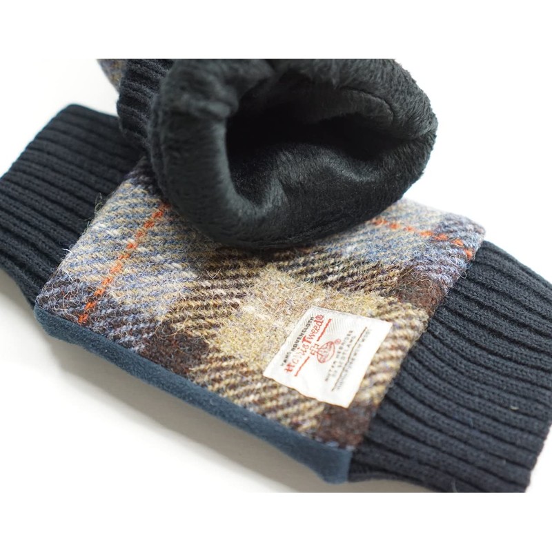 Sleeping Sheep Harris Tweed Mitaine Fingerless Gloves, Boa Back, Herringbone,