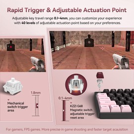 KZZI CNC Magnetic Gaming Keyboard with Rapid Trigger, Hall Effect Switches, CNC Aluminum Frame,Adjustable Actuation 60% Compact TKL Mechanical Keyboard RGB PBT Keycaps for Linux/Win/Mac (Pink)