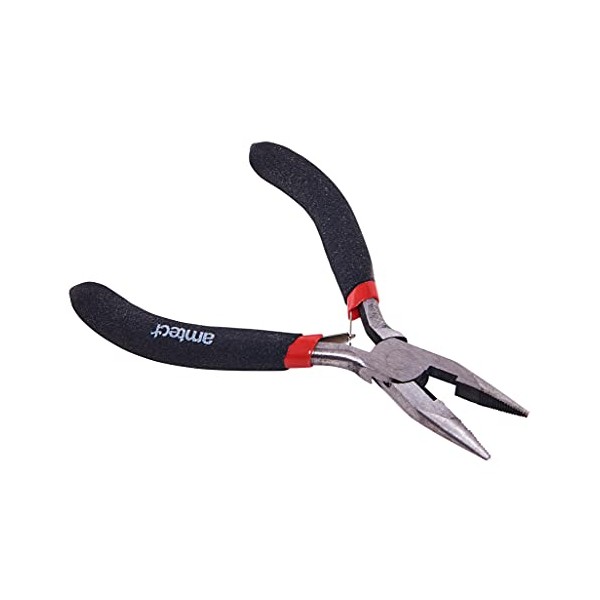 Amtech B3186 Mini Long Nose Plier with Spring, Black Silver