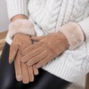 Isotoner Ladies Three Point Suede Gloves With Faux Fur Cuff