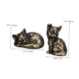 Mobestech 2 Pcs Miniature Brass Cat Figurines Adorable Sleeping Cat Statues for Home for Desk Nightstand Shelf Decorations