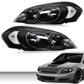G-PLUS LED Headlights Assembly Compatible with Chevy Monte Carlo 2006 2007/Chevy Impala 2006-2013/Chevy Impala Limited 2014-2016 DRL Bumper Corner Headlamp Clear Lens Black Housing Clear Reflector