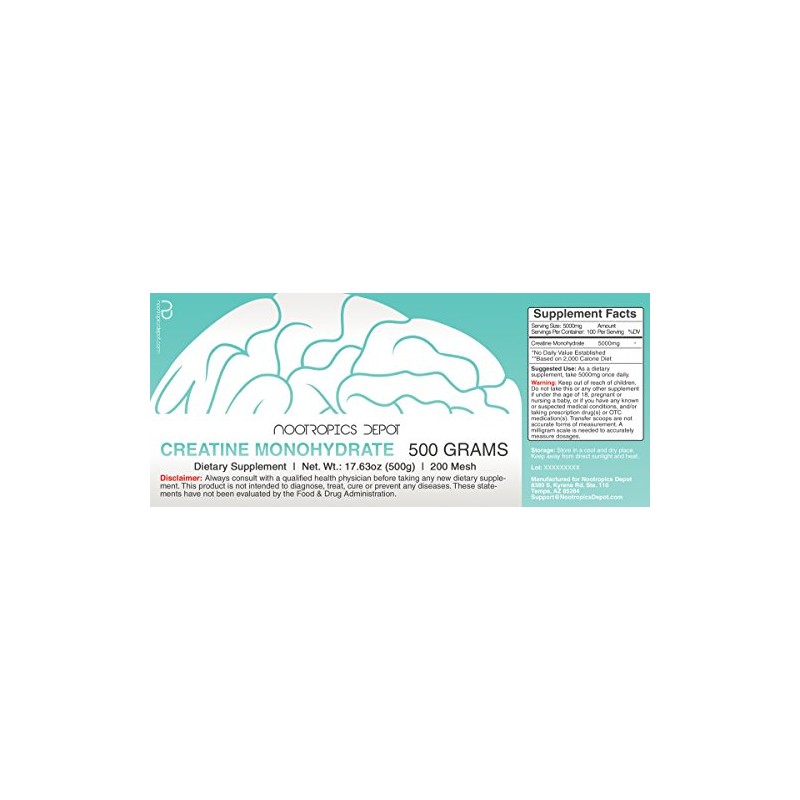 Nootropics Depot Creatine Monohydrate 200 Mesh Powder 500 Grams