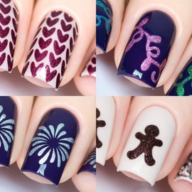 Whats Up Nails - Christmas Nail Vinyl Stencils 4 pack (Knitting Stitches, Christmas Lights, Gingerbread Man, Firework) for Nail Art Design