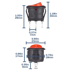 VEXUNGA Rocker Switch 3-Pin Rocker Switch Round On/Off 6A 250V 10A 125V Round Car Built-in Switch Lockable Self-Locking Red/Black (Pack of 10)