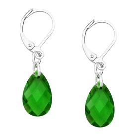 Falari Glass Crystal Earring Leverback High Polished Rhodium Green