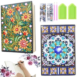 Diamond Painting A5 Notebook Craft Set, 2 Pieces 5D DIY Mandala Diamond Painting A5 Notebook, Diamond Painting Diary, Diamond Painting Sketchbook, Diamond Painting A5 Notebook for Girls (B)