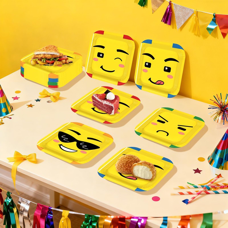 LADVCORP 60Pcs Building Block Party Plates 7" Disposable Square Plates