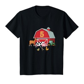 Kids 5th Birthday Farm Boy Girl Five Age 5 Year Old Son Kids T-Shirt
