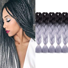 5 pcs/Lot 24 Inch Braiding Hair Extensions Two Ombre Braiding Hair Synthetic Braid Hair Extensions Black to Grey