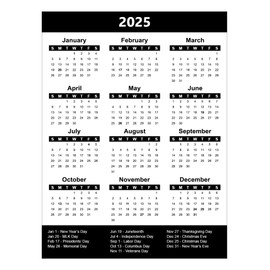 2025 Full Yearly Calendar Magnet by DCM Solutions (Black, 4.5"W x 6"H)