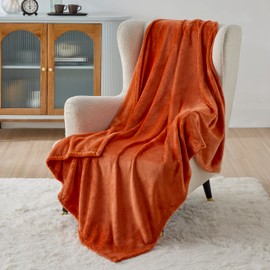 Bedsure Cuddly Fluffy Fleece Blanket, Warm Winter Soft Sofa Blanket, Small Blanket, Couch Blanket, Cuddly Blanket, Children's Living Blankets, 130 x 150 cm, Sofa Throw Blanket, Orange