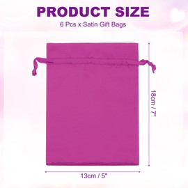 PATIKIL Satin Gift Bags, 6 Pcs 7 x 5 Inch Wedding Favor Drawstring Bags with Drawstring for Birthday Christmas Jewelry Party, Rose Red