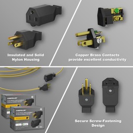 CUBEFELLER® Extension Cord Ends Male Kit, Replacement Plug, 15Amp, 125Volt, NEMA 5-15P, 2Pole 3Wire Grounding,Comes with Screwdriver, ER2103M (3pcs)