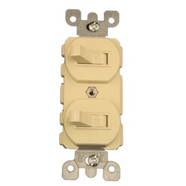 Leviton 5334-I 20 Amp, 120/277 Volt, Duplex Style Single-Pole / Single-Pole AC Combination Switch, Commercial Grade, Ivory