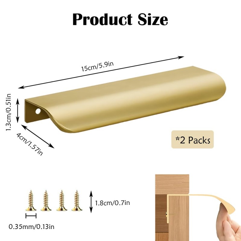 YUEYIXII 2 Pack Finger Edge Pull Golden Kitchen Cupboard Handles