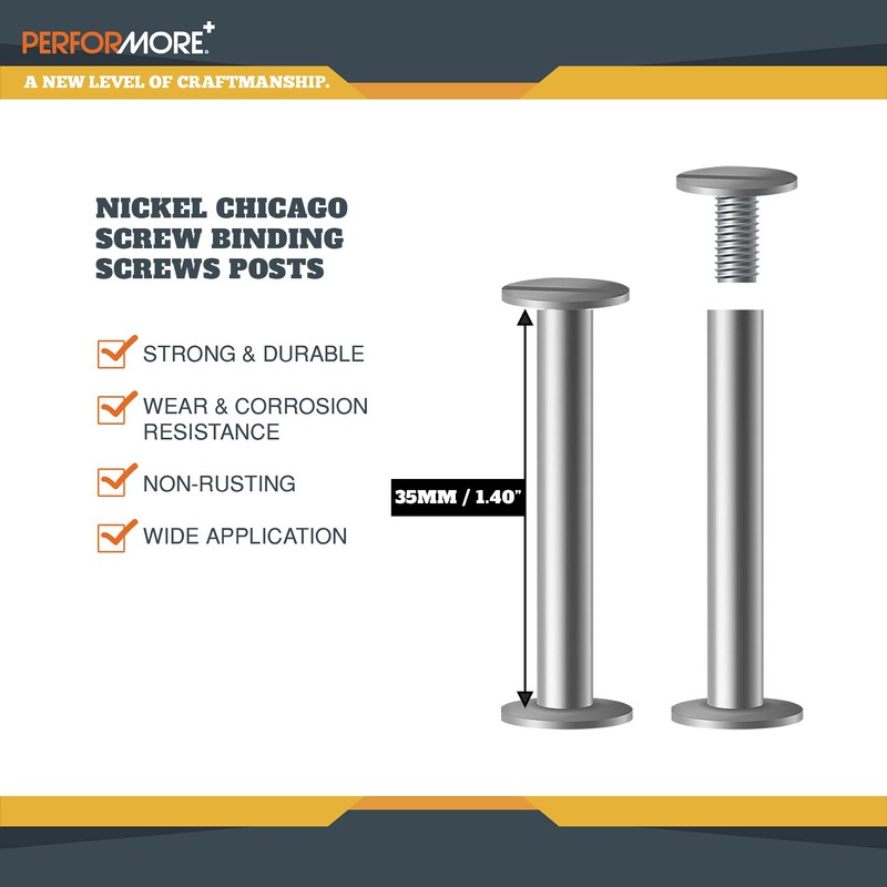 50 Pack of Chicago Screw Post Binding Screws, 35mm Nickel