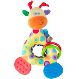 MUYTU Mordedera Sonaja para Bebé, Juguete Sensorial de Peluche Suave Jirafa con Sonidos de Cascabel y Texturas, Ideal para Dentición y Agarre Manual