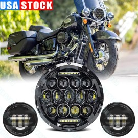 Unbranded For Harley Road King Classic 7" LED Headlight Projector +4.5" Fog Passing Lights