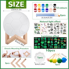 Football Night Light Gifts for Boys Girls DIY 3D Football Lamp Craft Set Painting Set with Wooden Stand Painting Accessories, Creative Craft Set Painting Set for Children Boys and Girls Birthday