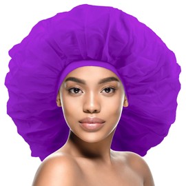 Donna Super Jumbo Day & Night Cap Silk Bonnet for Women, Satin Bonnet for Sleeping Hair Cap Shower Cap for Women Purple