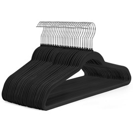 HOUSE DAY Black Velvet Hangers 50 Pack - Non Slip Felt Hangers Closet Essentials, Premium Space Saving Hanger, Gentle on Clothes, Sturdy Shoulder Design
