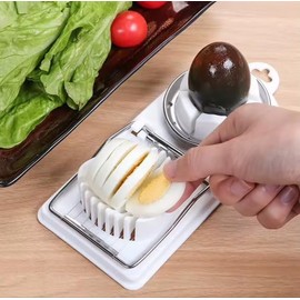 Cortador de Huevos Multiusos, Rebanador de Acero Inoxidable con 2 Estilos de Corte, 8.7 x 20 cm, para Huevos Duros, Queso, Fresas, Champiñones, Kiwis, Color Blanco