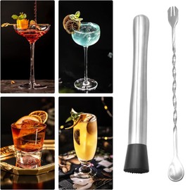 Stainless Steel Cocktail Muddler,10 inch Stainless Steel Cocktail Muddler with 1 Mixing Spoon,for Making & Creating Delicious Mojitos, & Other Fruit Based Drinks & Beverages in Various Containers