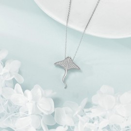 POPLYKE Stingray Necklace for Women Sterling Silver Manta Ray Necklace Animal Pendant New Years Jewelry for Women